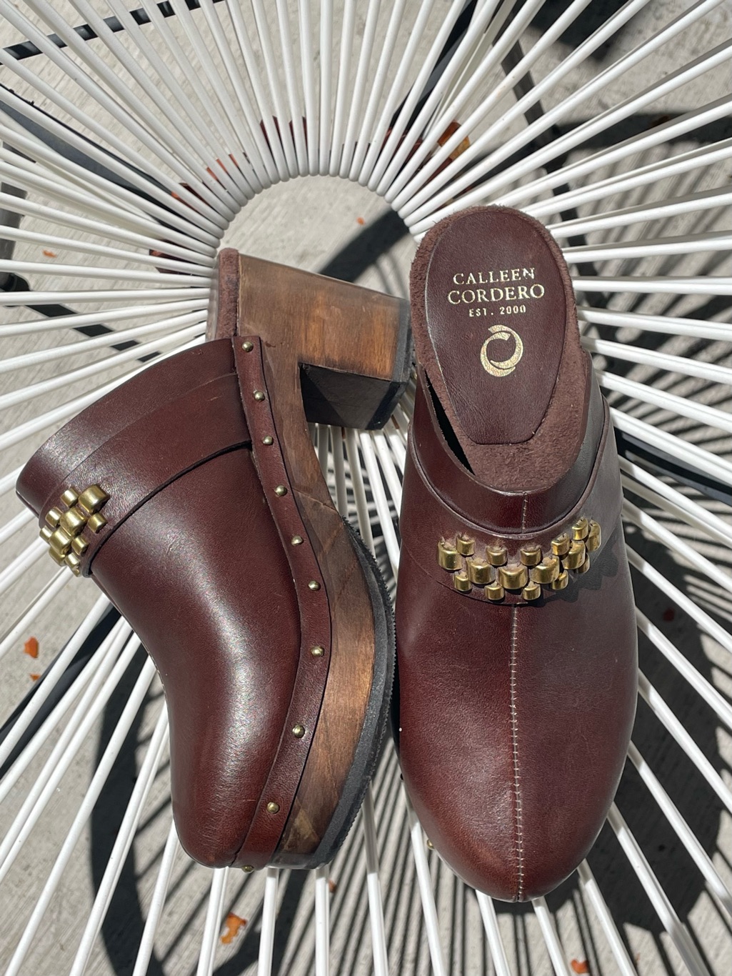 Sz 7 Calleen Cordero Rolex Clogs Brown Studded Leather